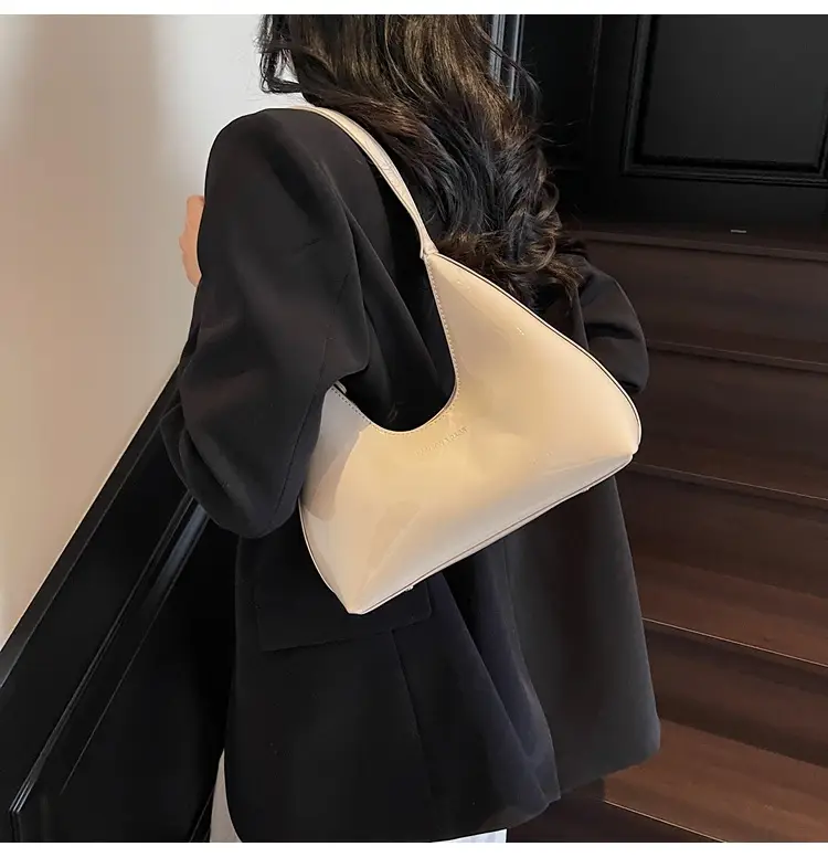 Women's Glossy Leather Crescent Bag Beige 2025 — feature 20