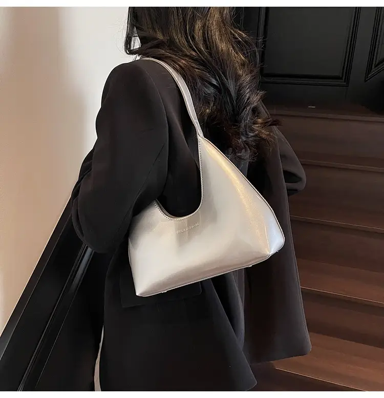 Women's Glossy Leather Crescent Bag Beige 2025 — feature 22