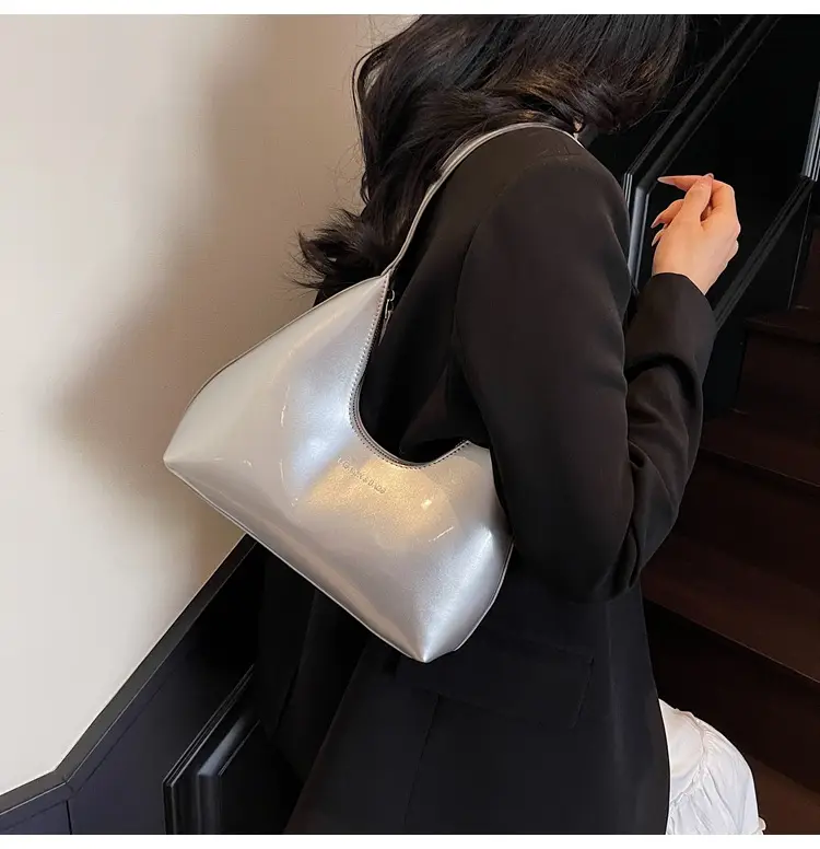 Women's Glossy Leather Crescent Bag Beige 2025 — feature 23