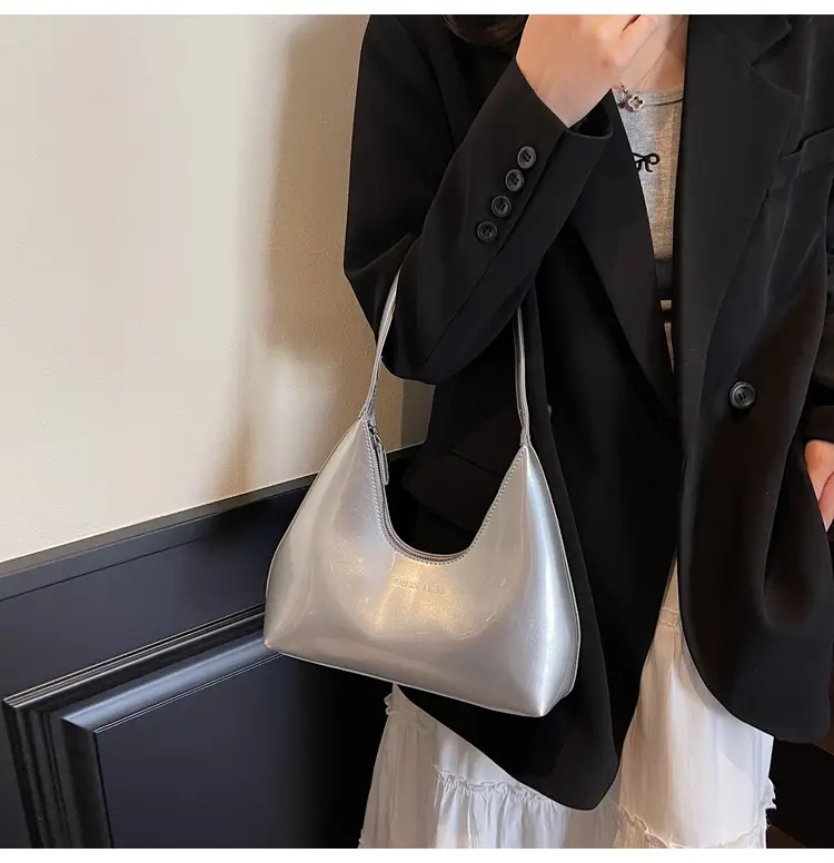 Women's Glossy Leather Crescent Bag Beige 2025 — feature 24