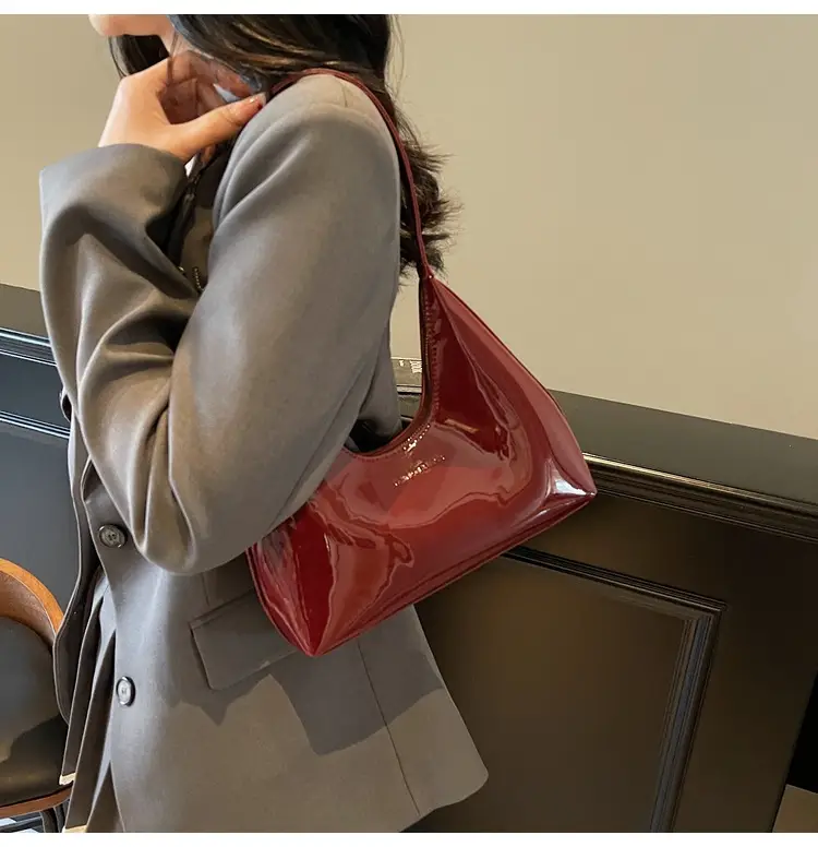 Women's Glossy Leather Crescent Bag Beige 2025 — feature 25