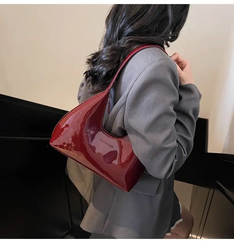Women's Glossy Leather Crescent Bag Beige 2025 — feature 26