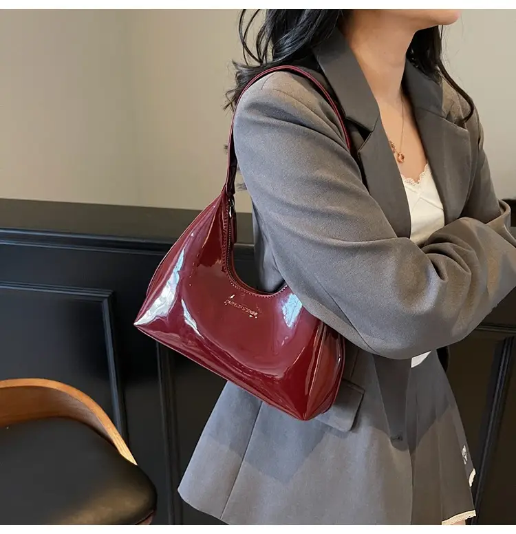 Women's Glossy Leather Crescent Bag Beige 2025 — feature 27