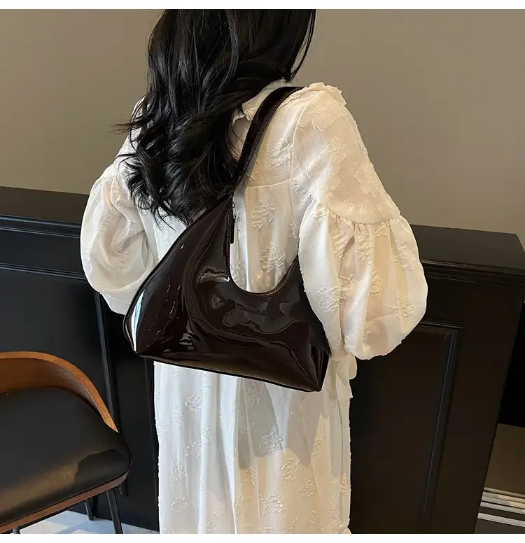 Women's Glossy Leather Crescent Bag Beige 2025 — feature 28