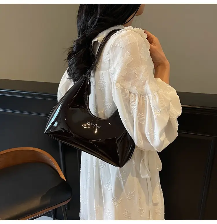 Women's Glossy Leather Crescent Bag Beige 2025 — feature 29
