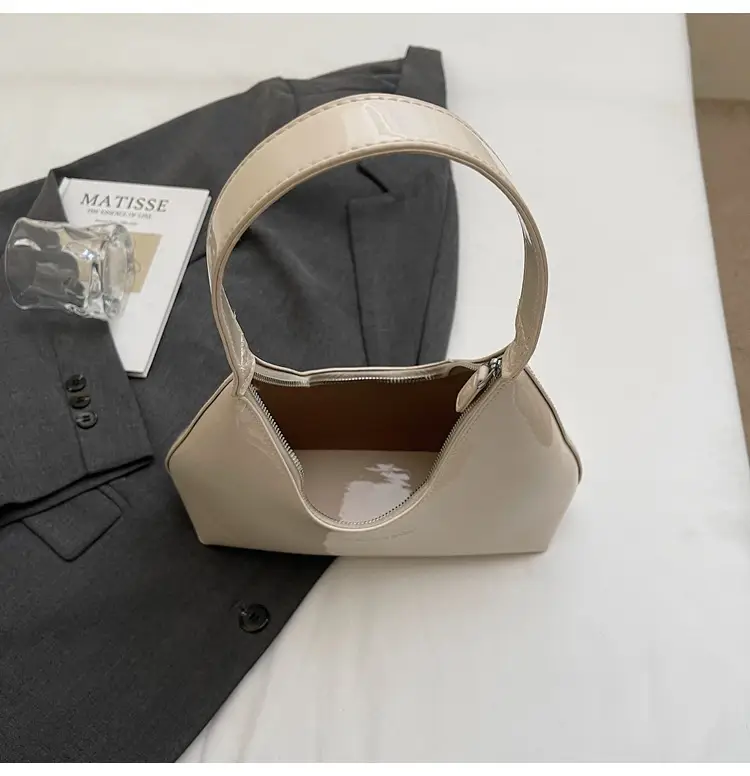 Women's Glossy Leather Crescent Bag Beige 2025 — feature 32
