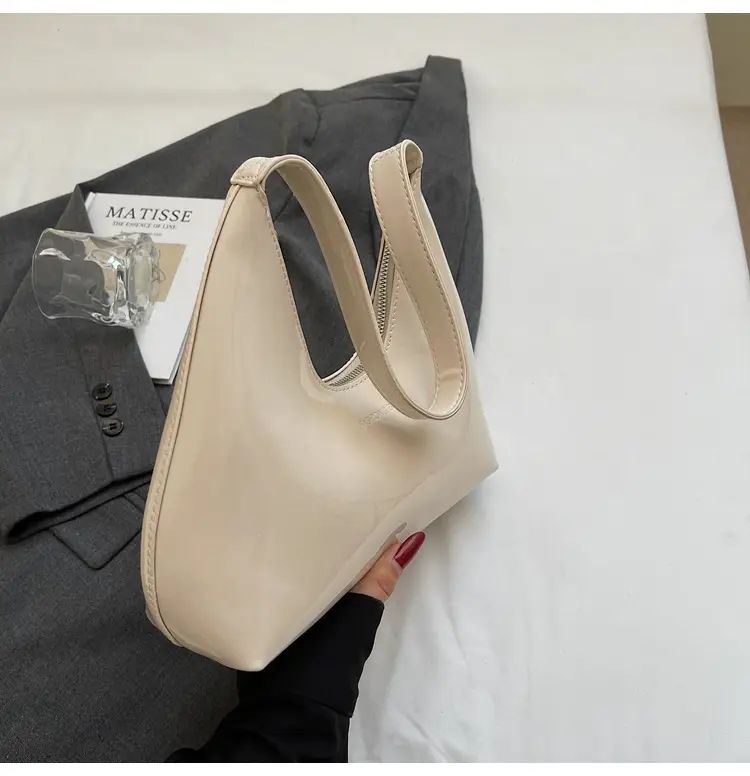 Women's Glossy Leather Crescent Bag Beige 2025 — feature 33