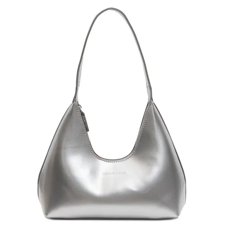 Women's Glossy Leather Crescent Bag Beige 2025 - Image 2
