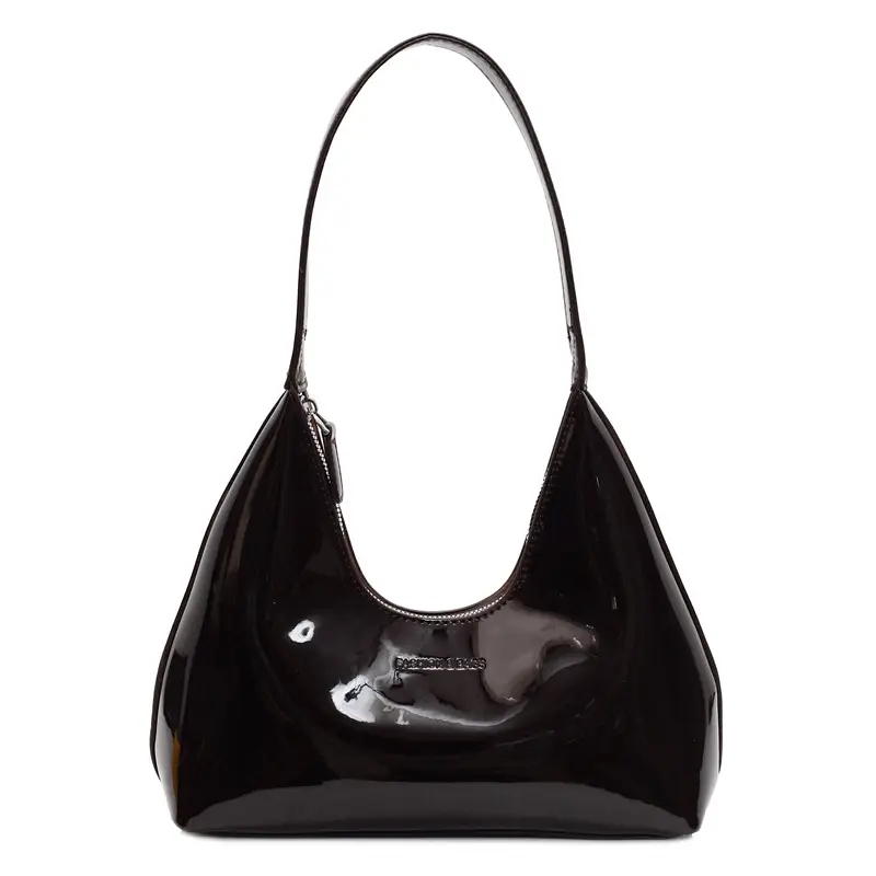 Women's Glossy Leather Crescent Bag Beige 2025 - Image 3