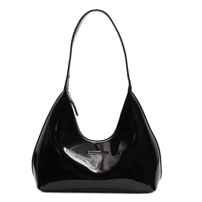 Women's Glossy Leather Crescent Bag Beige 2025 - Image 4