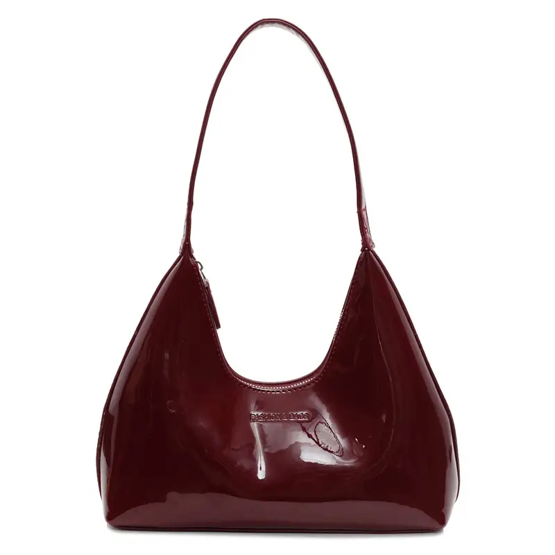 Women's Glossy Leather Crescent Bag Beige 2025 - Image 5