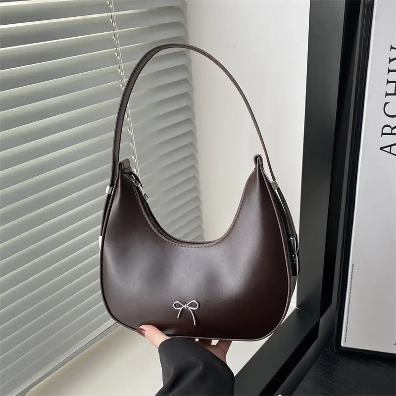 Women's Brown Leather Shoulder Bag with Bow Detail - Image 4