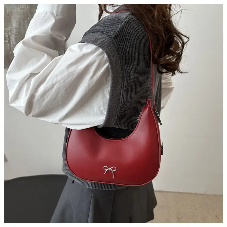 Women's Brown Leather Shoulder Bag with Bow Detail — feature 16