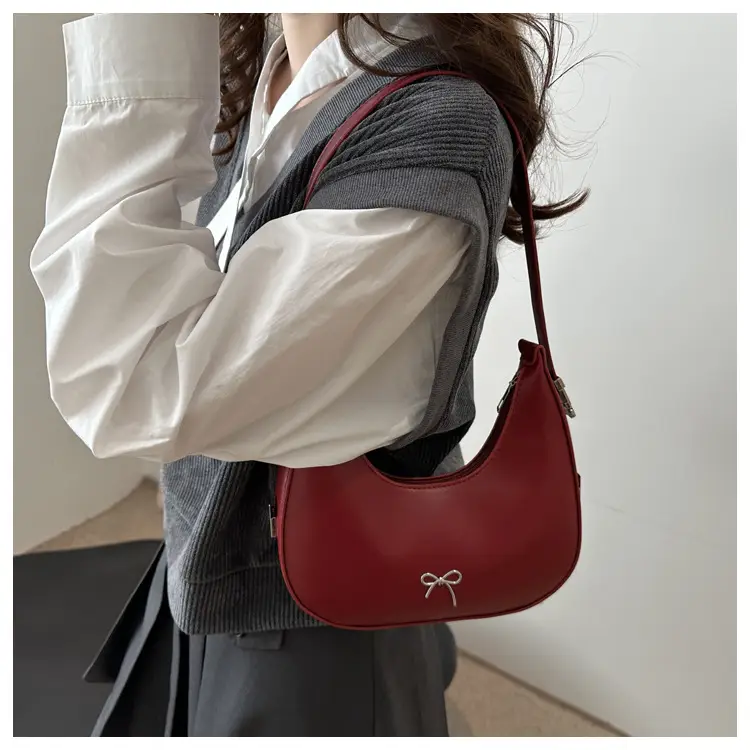 Women's Brown Leather Shoulder Bag with Bow Detail — feature 17