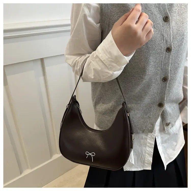 Women's Brown Leather Shoulder Bag with Bow Detail — feature 20