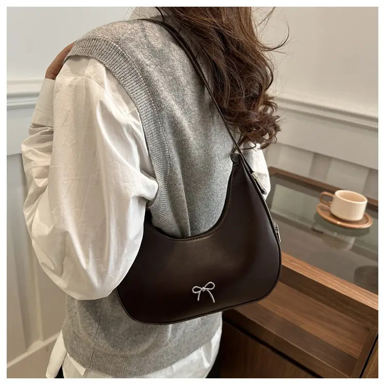 Women's Brown Leather Shoulder Bag with Bow Detail — feature 24
