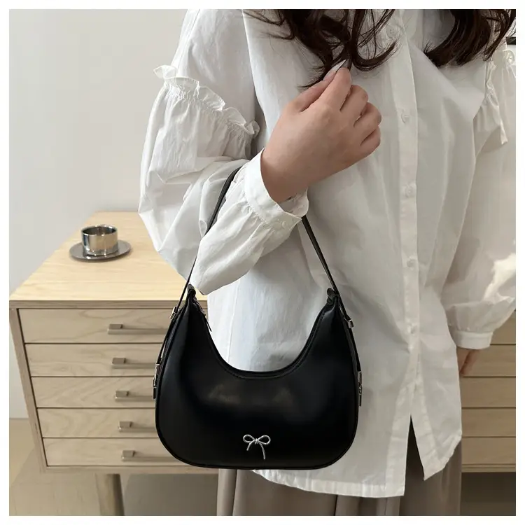 Women's Brown Leather Shoulder Bag with Bow Detail — feature 27