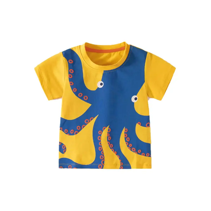 Pure Cotton Boys' Octopus Print T-Shirt Blue Yellow - Image 6