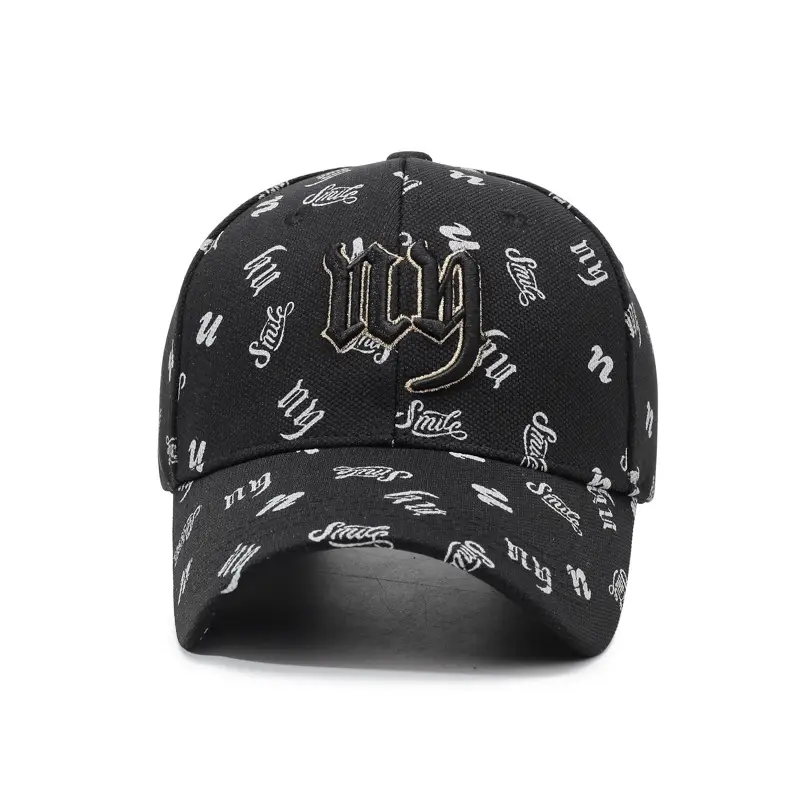 Black Embroidered Baseball Cap with Full Print - Image 10