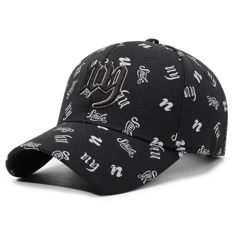 Black Embroidered Baseball Cap with Full Print - Image 2