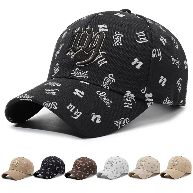 Black 3D Embroidered Baseball Cap with Full Print - Image 8