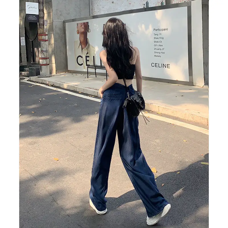 Dark Blue Wide Leg Jeans Women Summer 2025