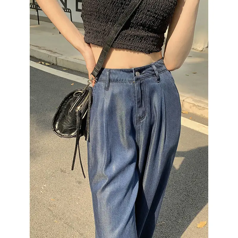 Dark Blue Wide Leg Jeans Women Summer 2025