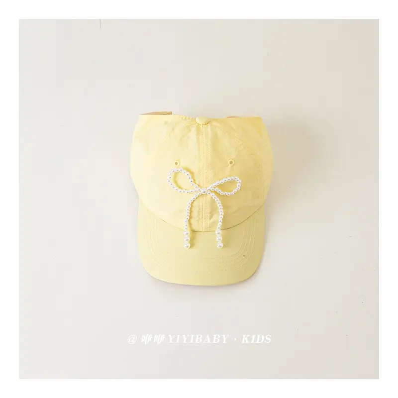 Yellow Bow Embroidered Baby Sun Hat for Girls - Image 3
