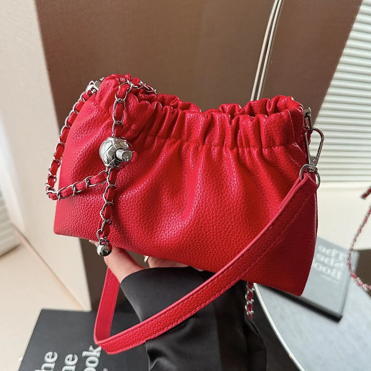 Silver Chain Bucket Bag for Women