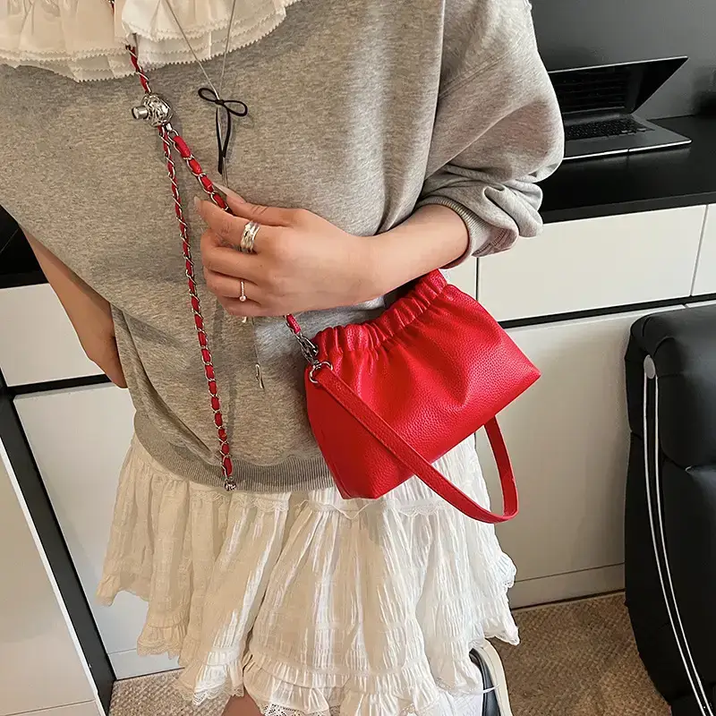 Silver Chain Bucket Bag for Women