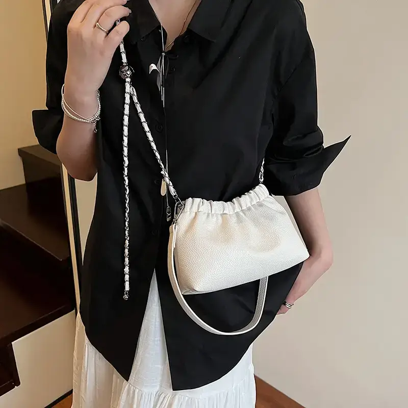 Silver Chain Bucket Bag for Women