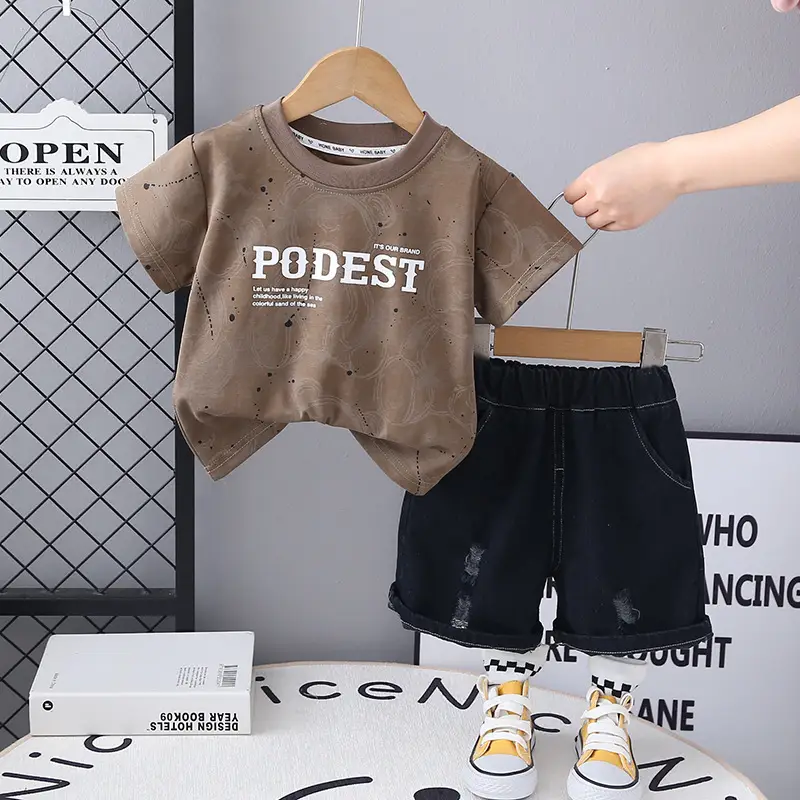 Boys Letter Printed Casual 2Pc Set Black - Image 2