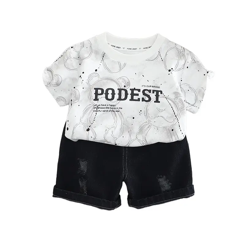 Boys Letter Printed Casual 2Pc Set Black - Image 5