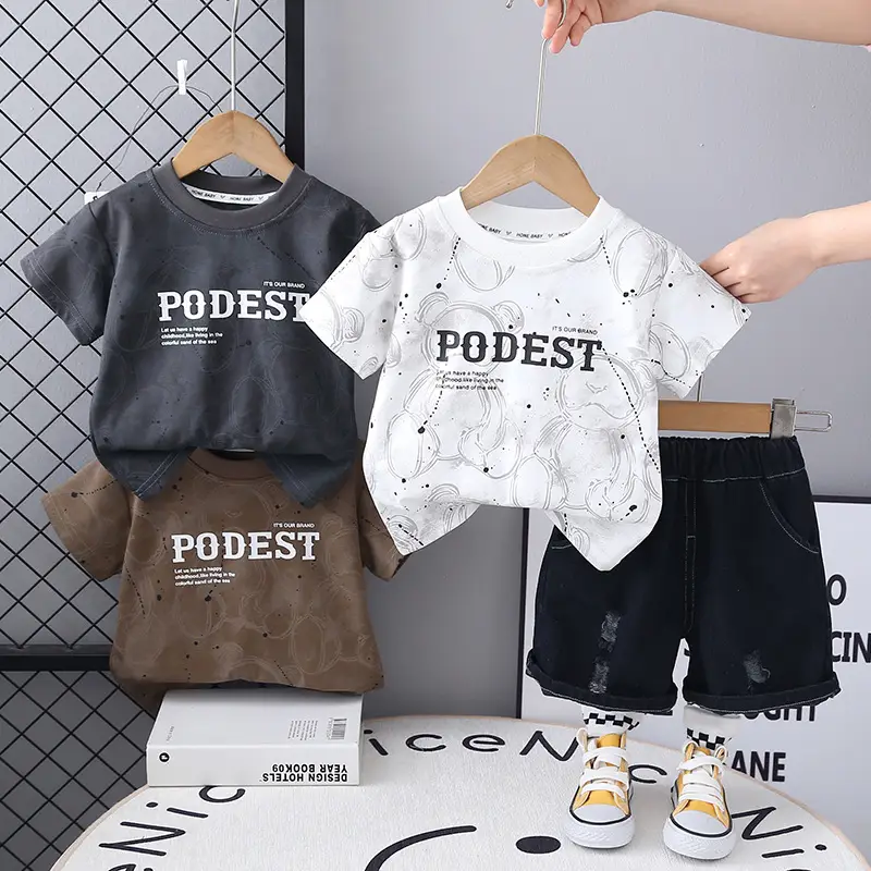 Boys Letter Printed Casual 2Pc Set Black — feature 1