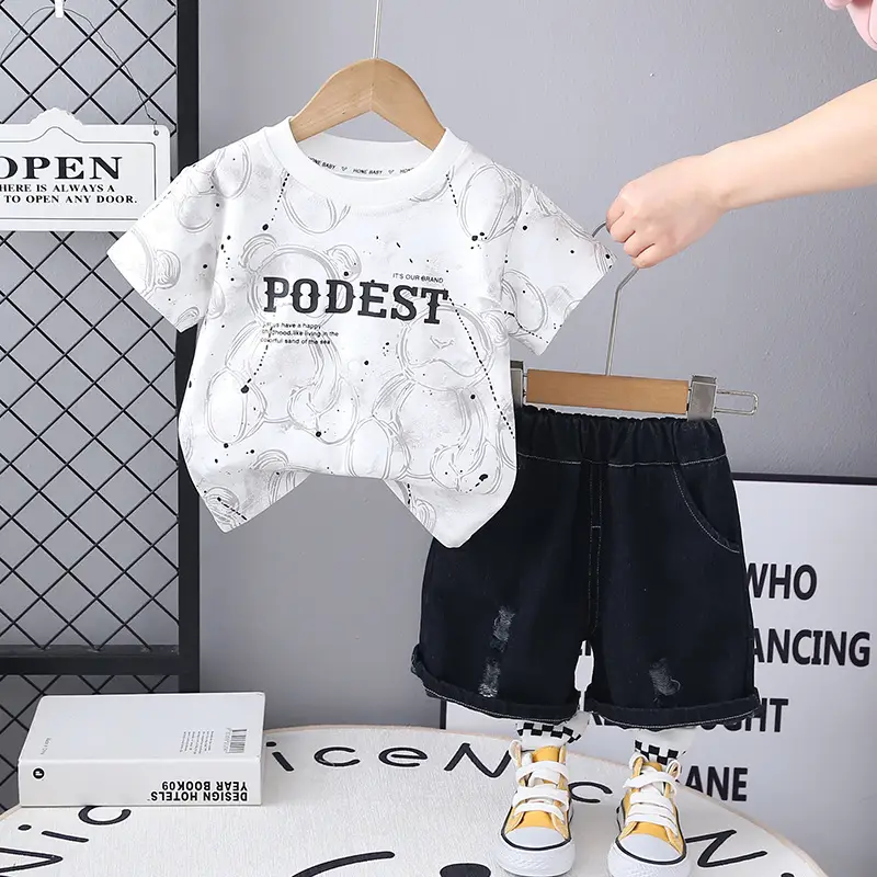 Boys Letter Printed Casual 2Pc Set Black — feature 2