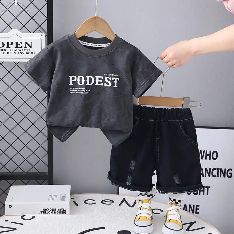 Boys Letter Printed Casual 2Pc Set Black — feature 3