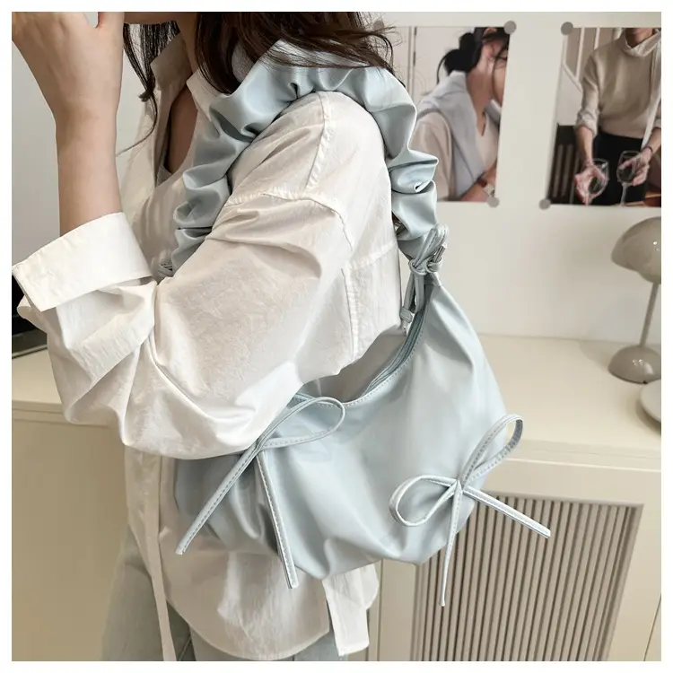 Silver Pleated Bow Shoulder Bag for Women — feature 14