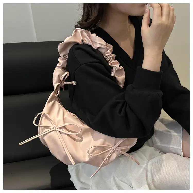 Silver Pleated Bow Shoulder Bag for Women — feature 9
