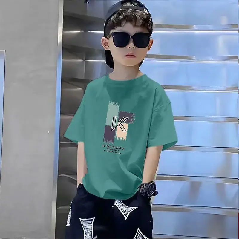 100% Cotton Kids T-Shirts Green Black Medium Large - Image 30