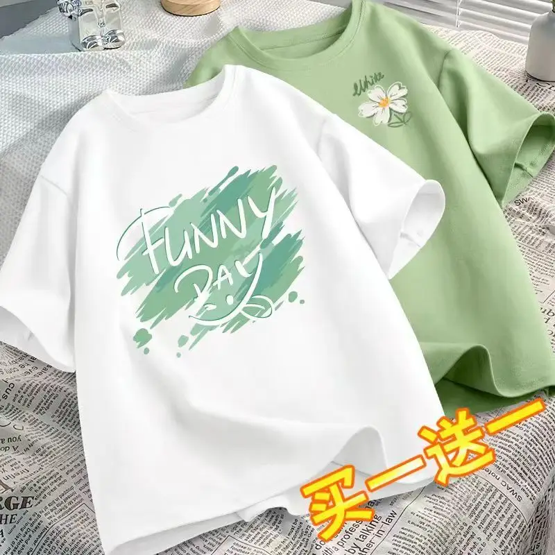 Girls White Green Tulip Print T-Shirt Medium to XL — feature 5
