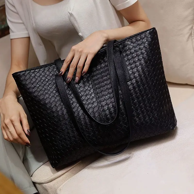 Black Woven Shoulder Bag for Women Large Capacity
