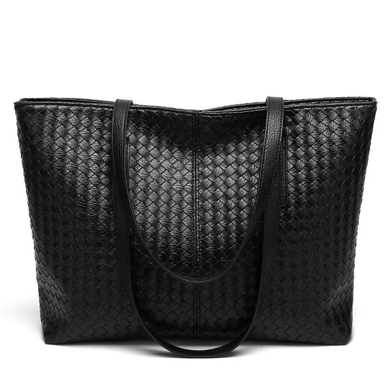 Black Woven Shoulder Bag for Women Large Capacity
