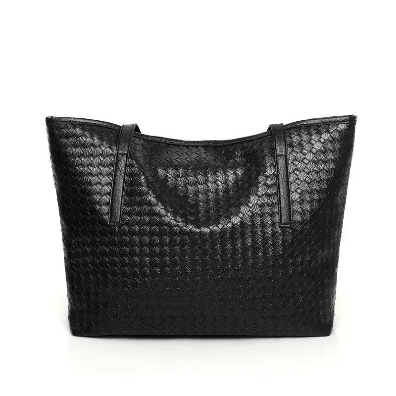 Black Woven Shoulder Bag for Women Large Capacity
