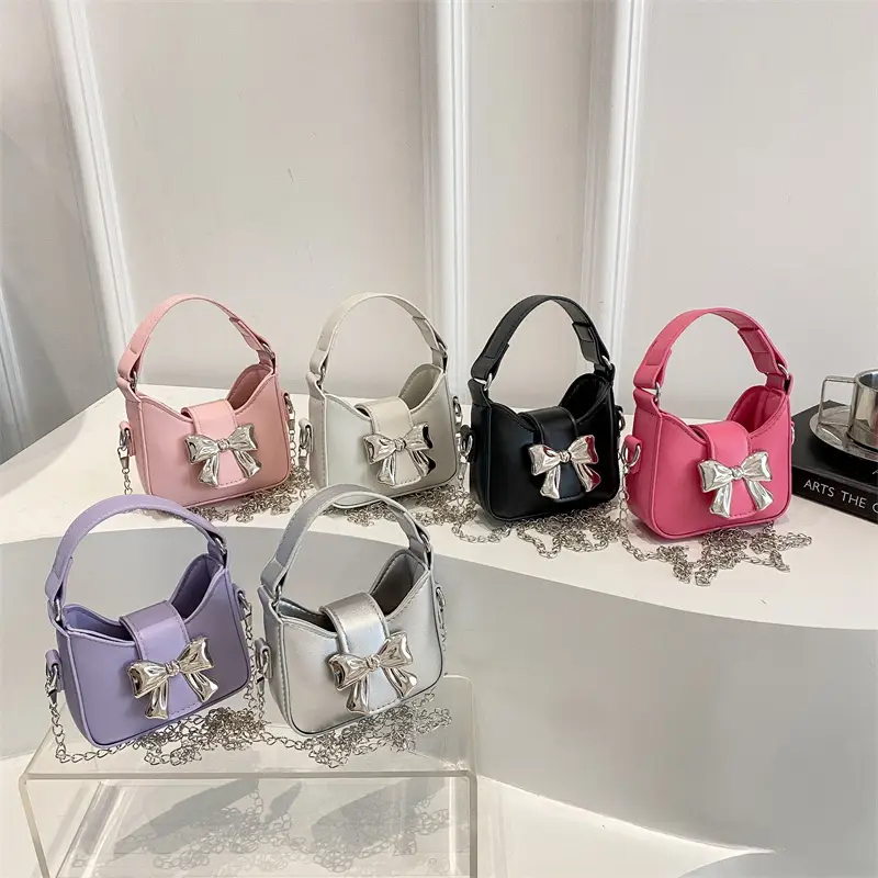 Pink Bow Shoulder Bag with Chain Strap for Women - Image 8