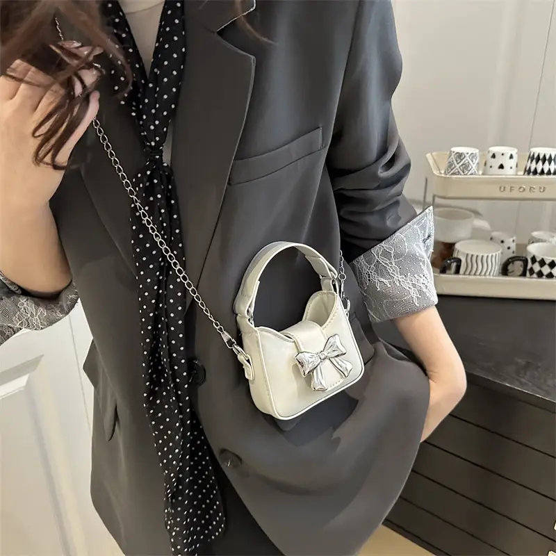 Pink Bow Shoulder Bag with Chain Strap for Women - Image 9