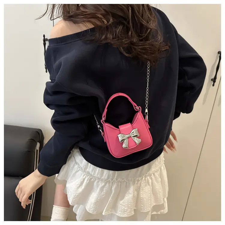 Pink Bow Shoulder Bag with Chain Strap for Women — feature 19