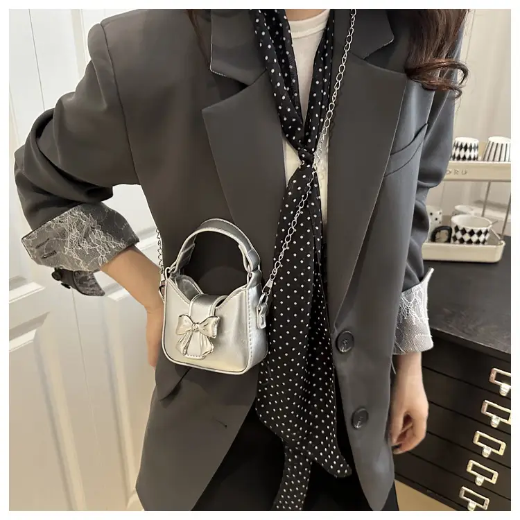 Pink Bow Shoulder Bag with Chain Strap for Women — feature 9
