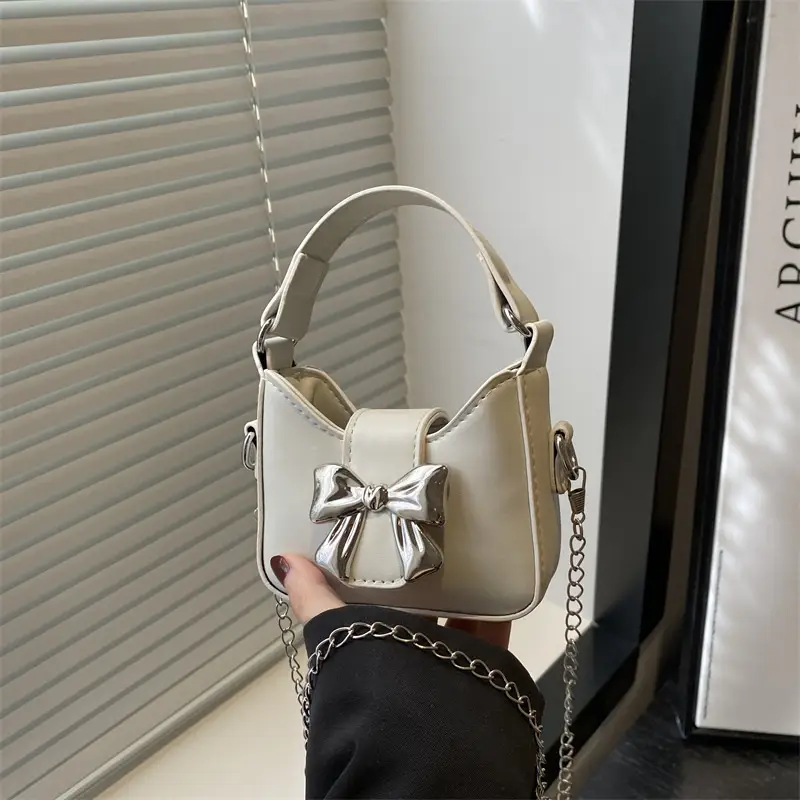 Pink Bow Shoulder Bag with Chain Strap for Women - Image 2