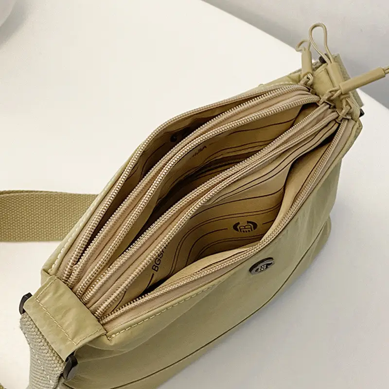 Women Crossbody Bag Beige Waterproof Nylon Multi Compartment - Image 5