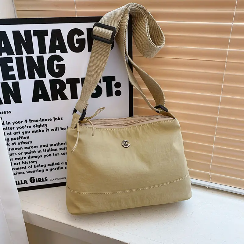 Women Crossbody Bag Beige Waterproof Nylon Multi Compartment - Image 6